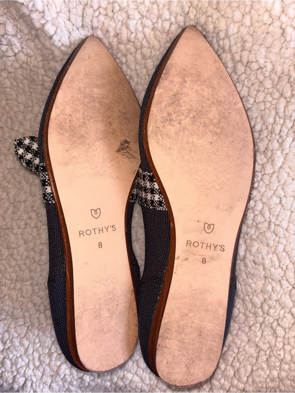 Rothy’s The Point Mary Jane Navy Houndstooth Bow Flats Size 8 US - Picture 6 of 7